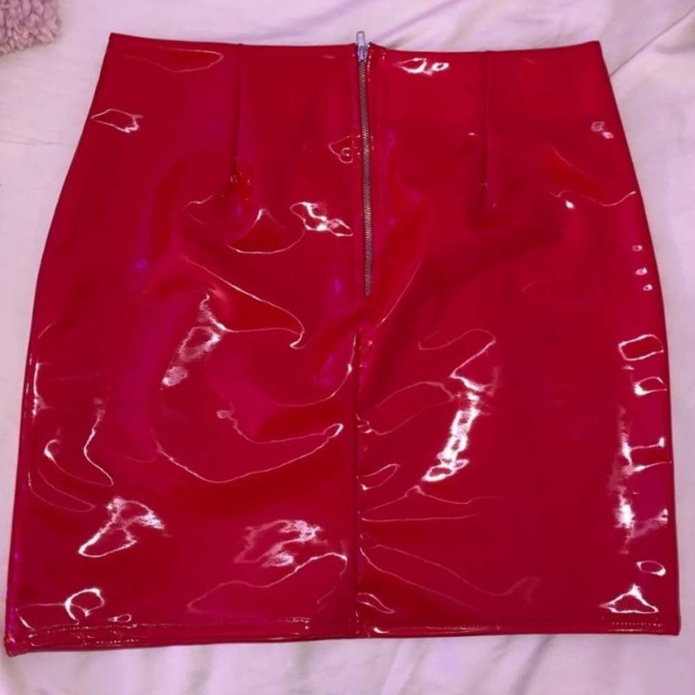 Fashion nova red leather skirt